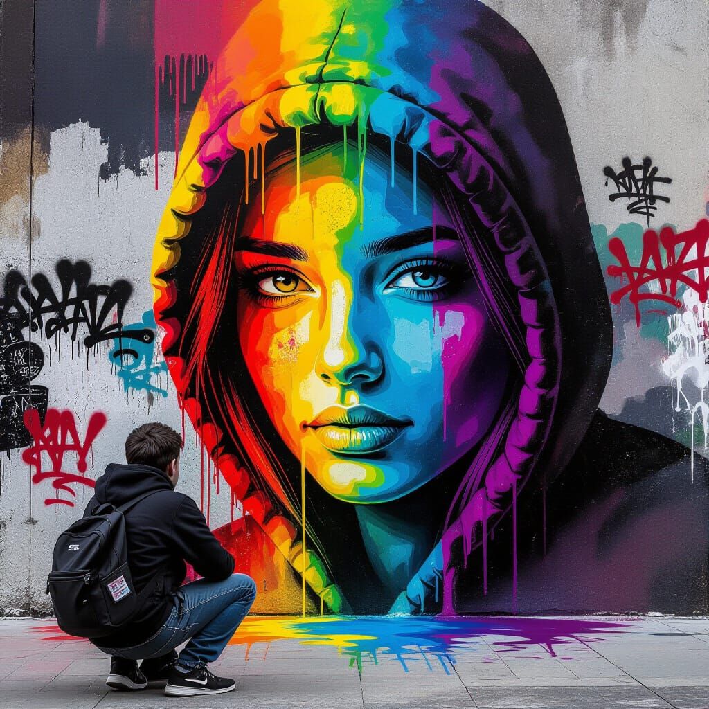 Vibrant Street Art of Person Awaiting New Beginnings