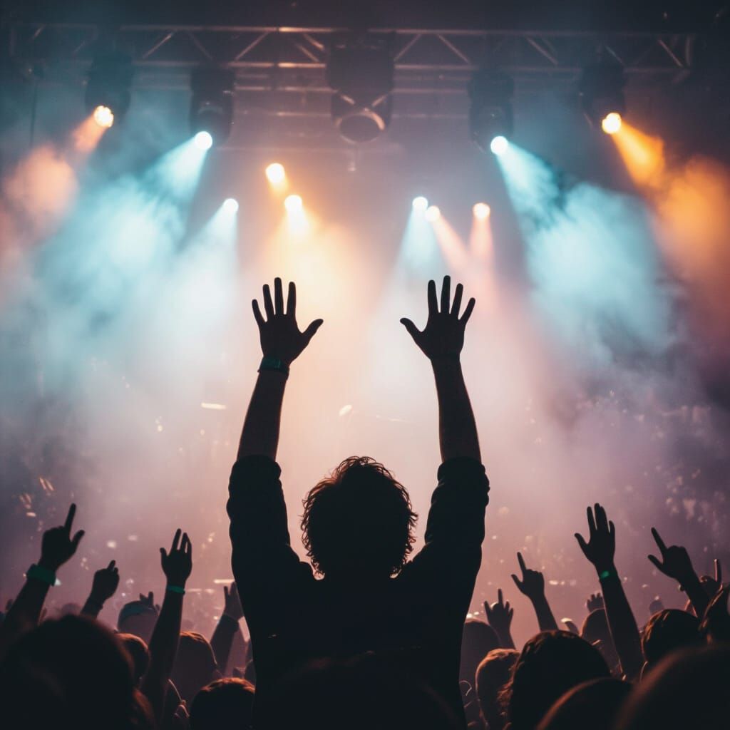 Hands Raised at Energetic Rock Concert