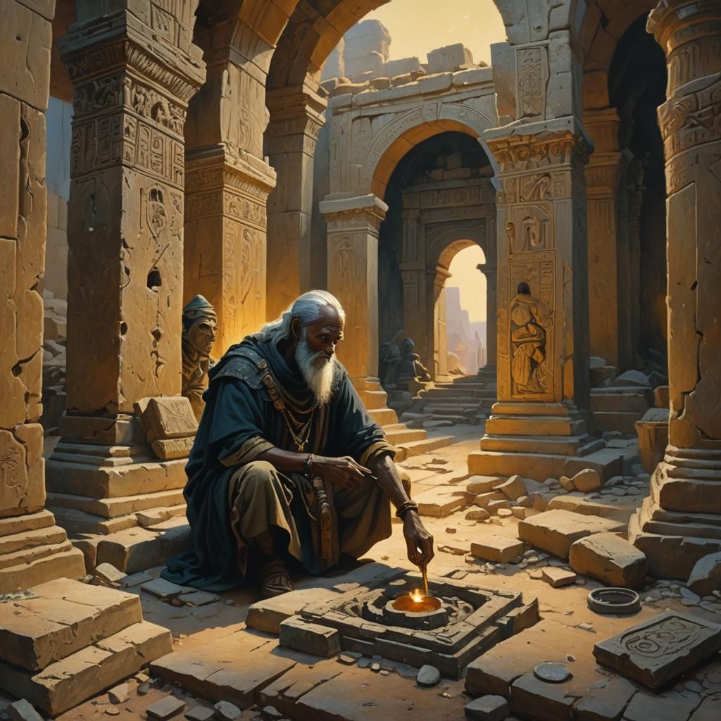 Drow Anthropologist in Ruined Temple, Gurney Style