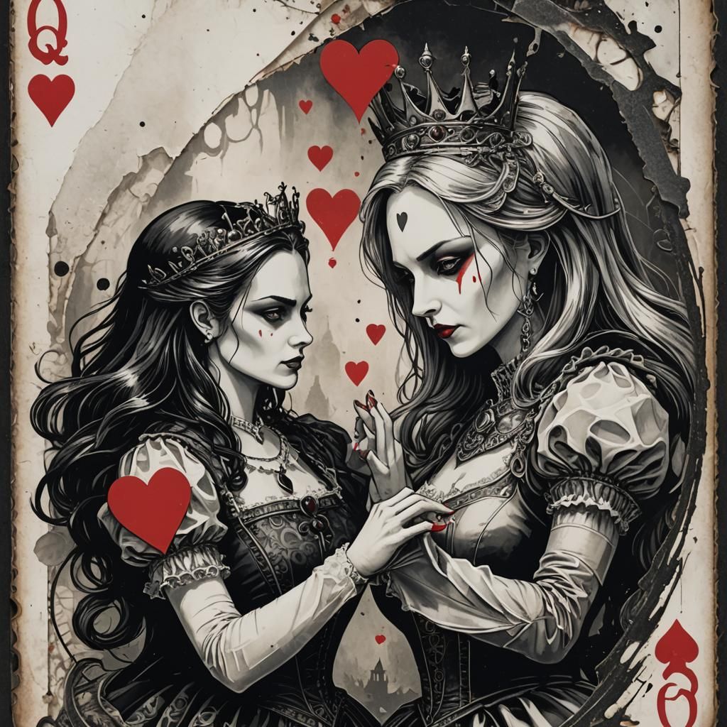 Mean Queen Reaching for Alice in Dramatic Lighting