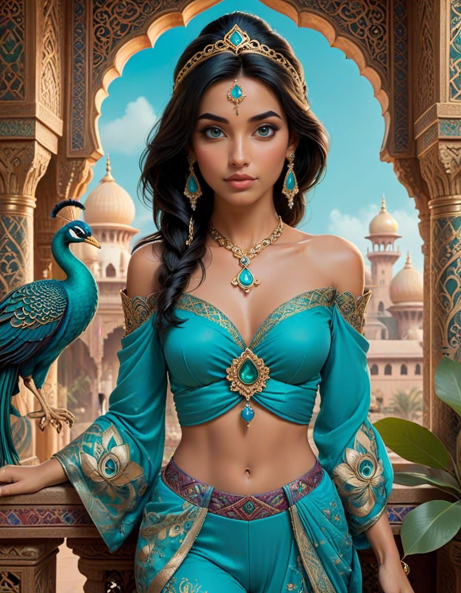 Princess Jasmine in Arabian Ink Art Style