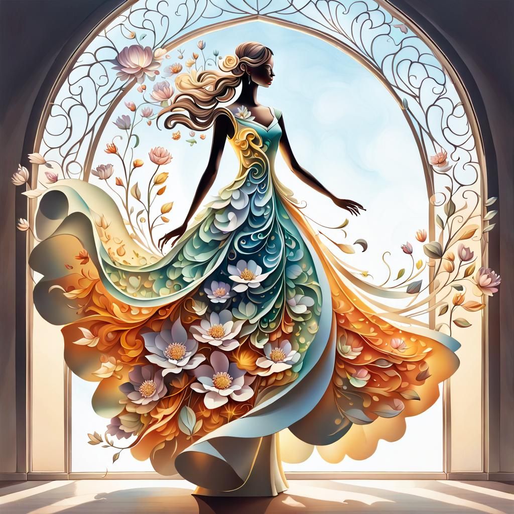 Blooming Flower Gown: An Elegant Digital Artwork