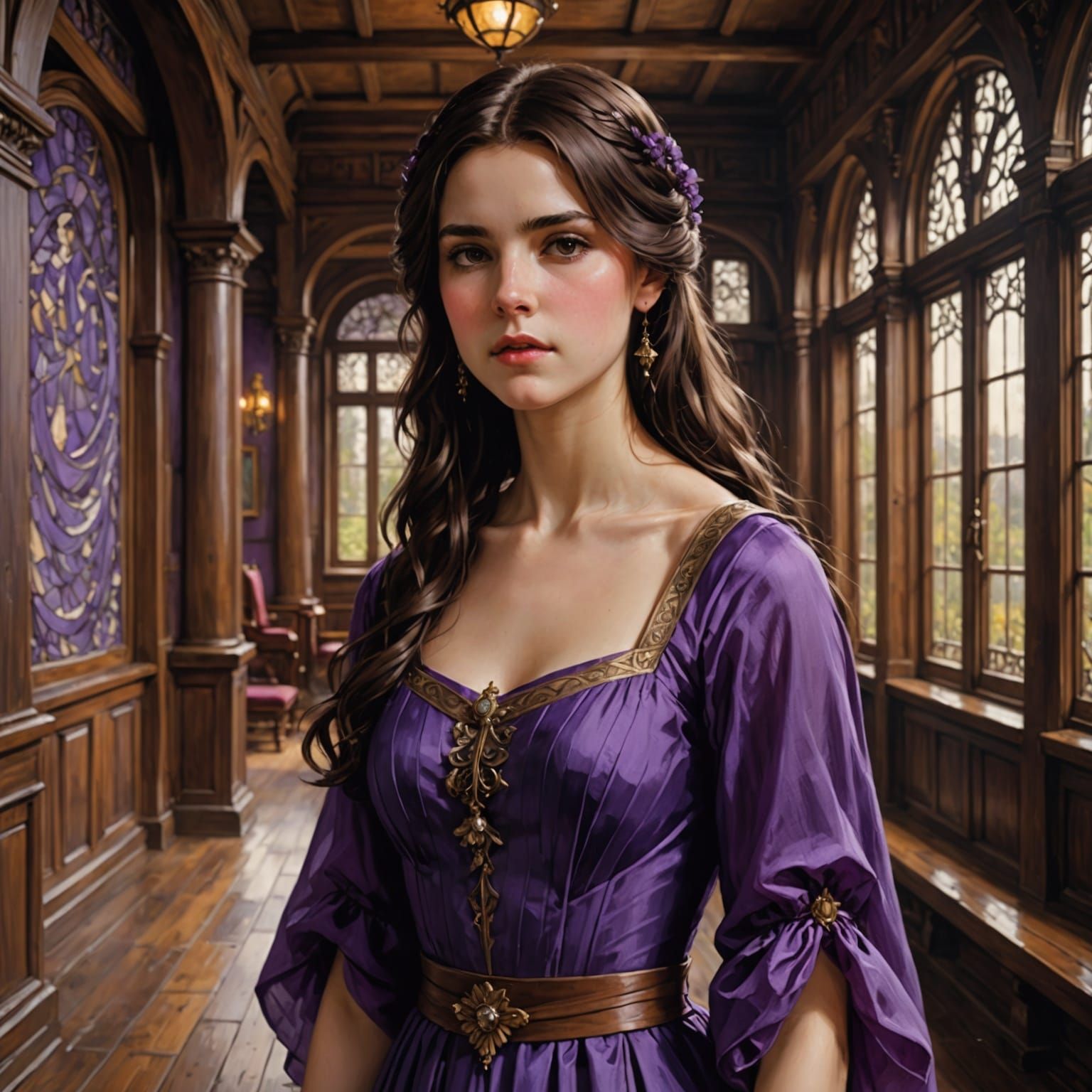 Maiden in Elegant Woodland Hall