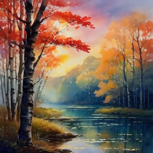 Autumn Lake Reflection in Cinematic Style