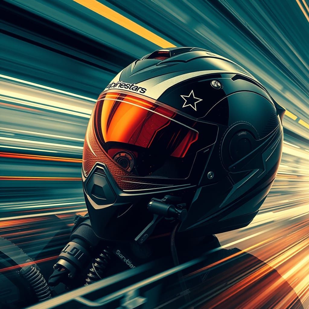 Motorcycle Helmet with Speed Lines in Futuristic Style