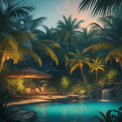 Tropical Pool Party Concept Art in Unreal Engine Style