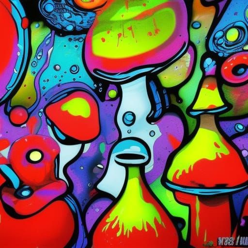 Psychedelic Mushrooms in Graffiti Street Art