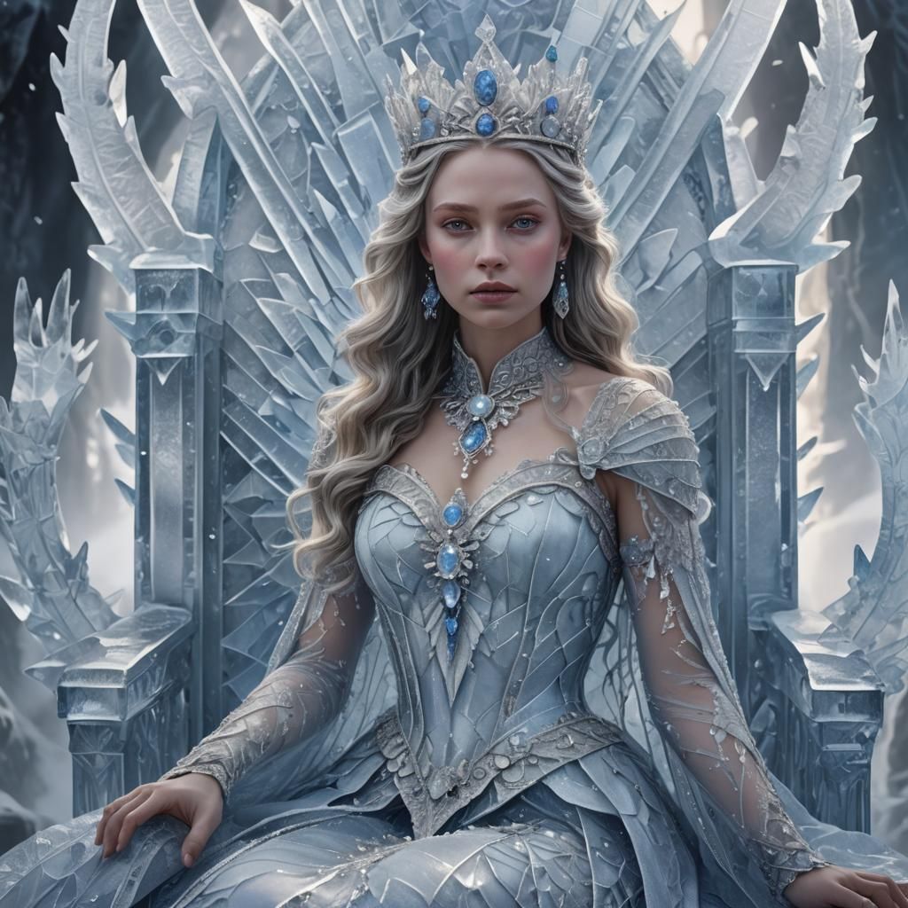 Icy Queen on Crystal Throne: Art Nouveau Portrait