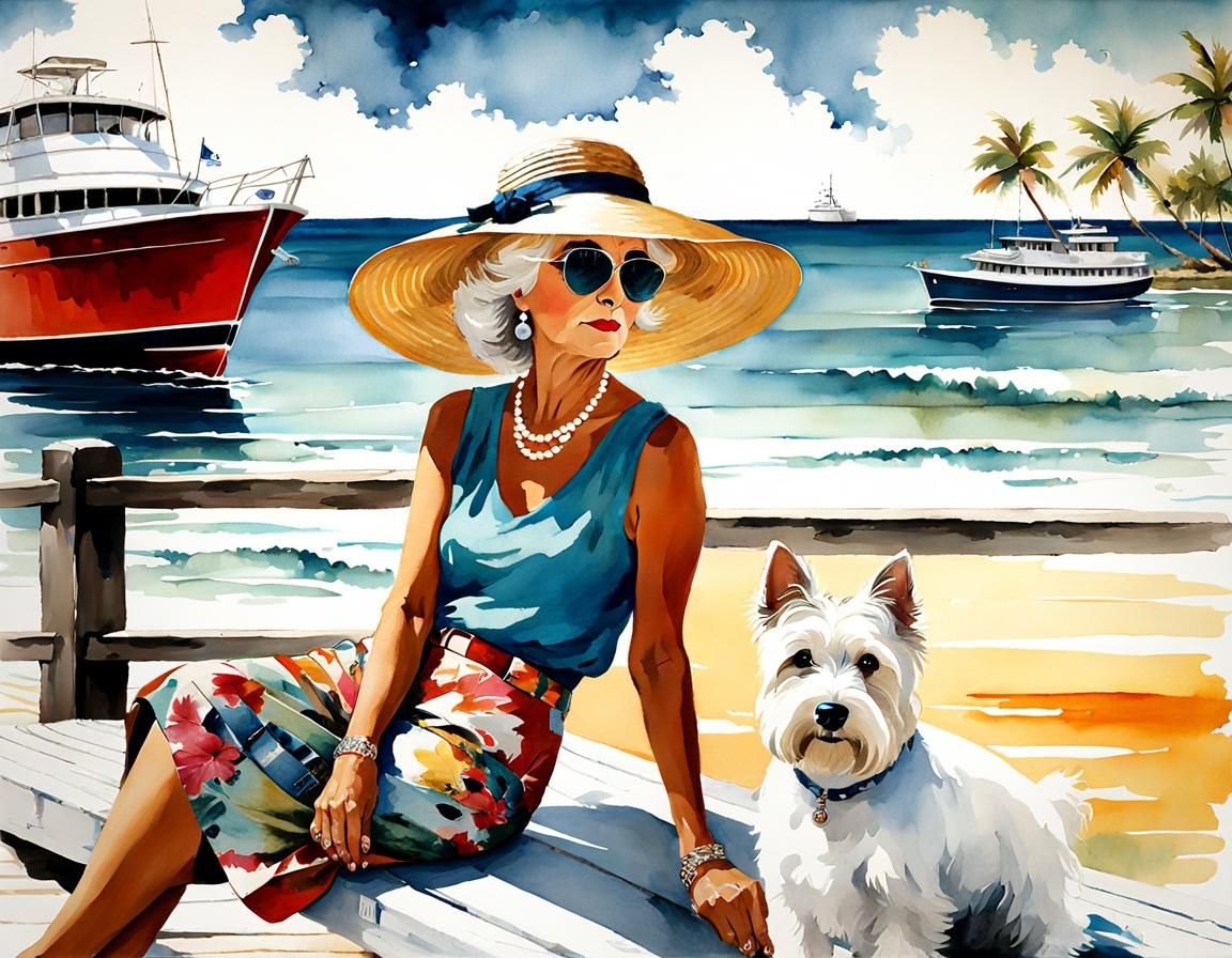 Florida Keys Woman and Westie in Fornasetti Style