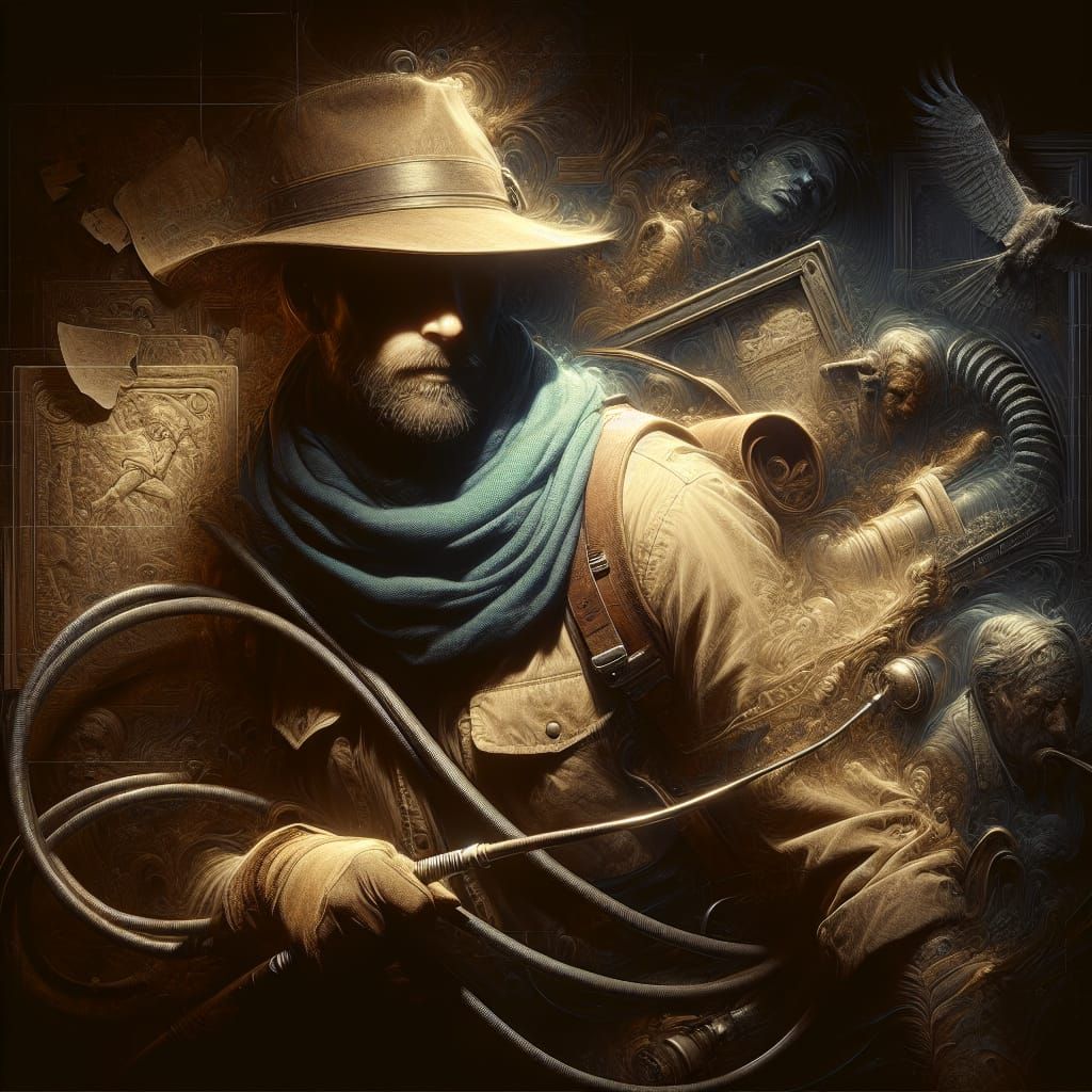 Adventurous Archaeologist in Surreal Dim Setting