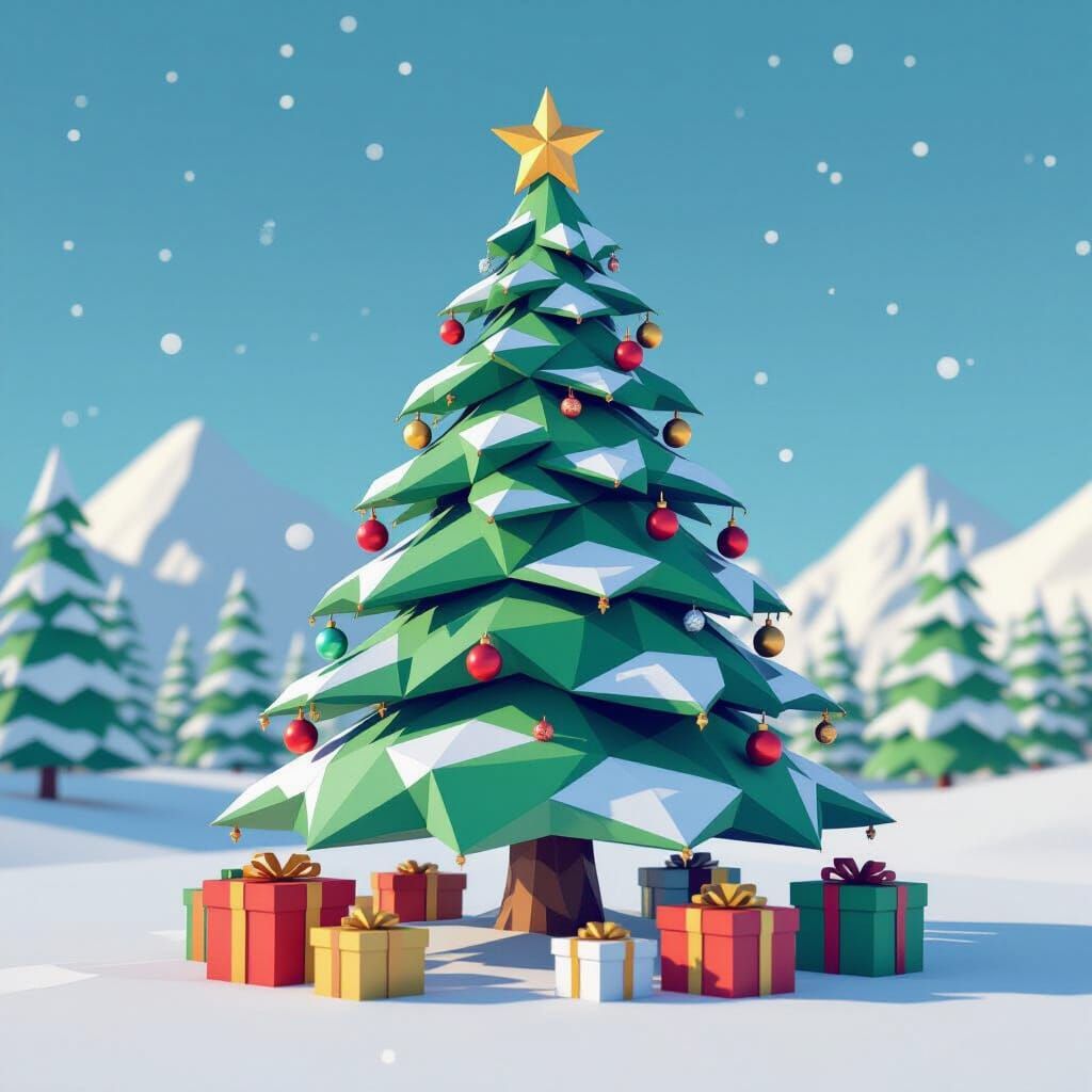 Festive Low Poly Christmas Tree 3D Render