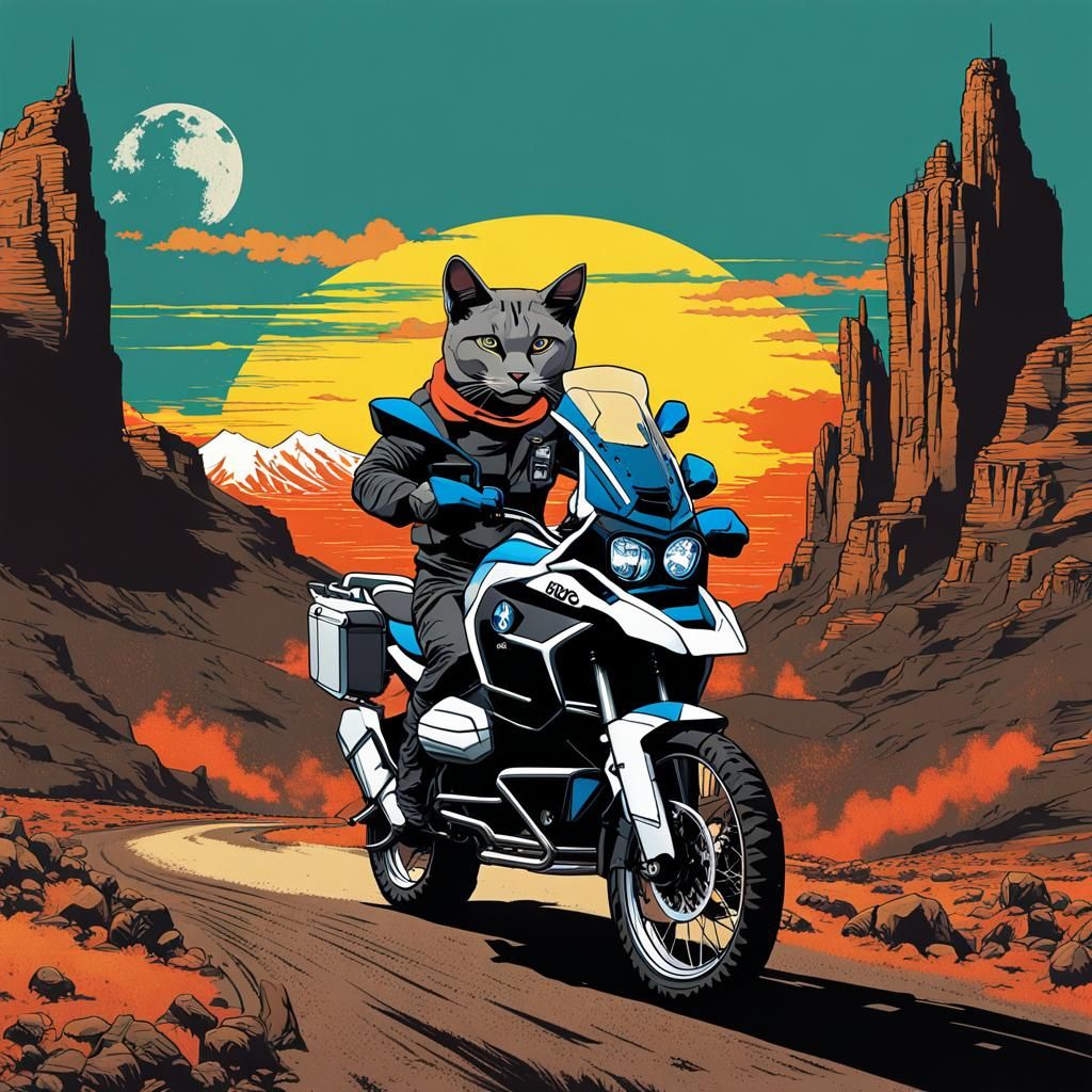 Post-Apocalyptic Cat Rider in Pop Art Style