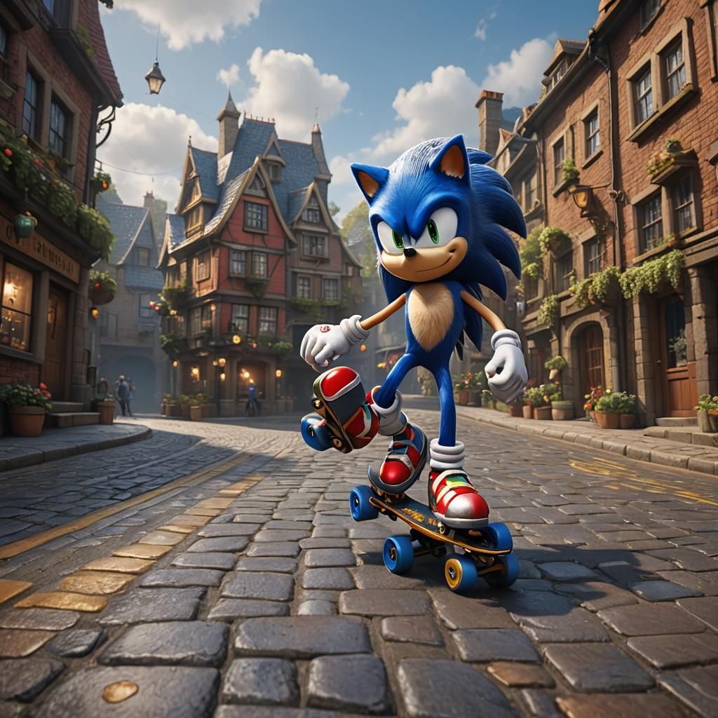 Sonic the Hedgehog Roller Skating: Detailed Matte Painting