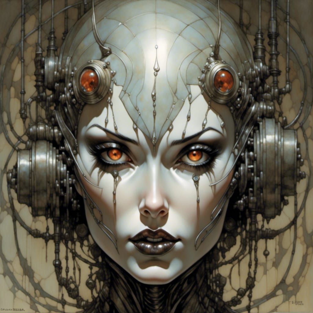 Sinister Cyberpunk Necromancer with Metallic Skin