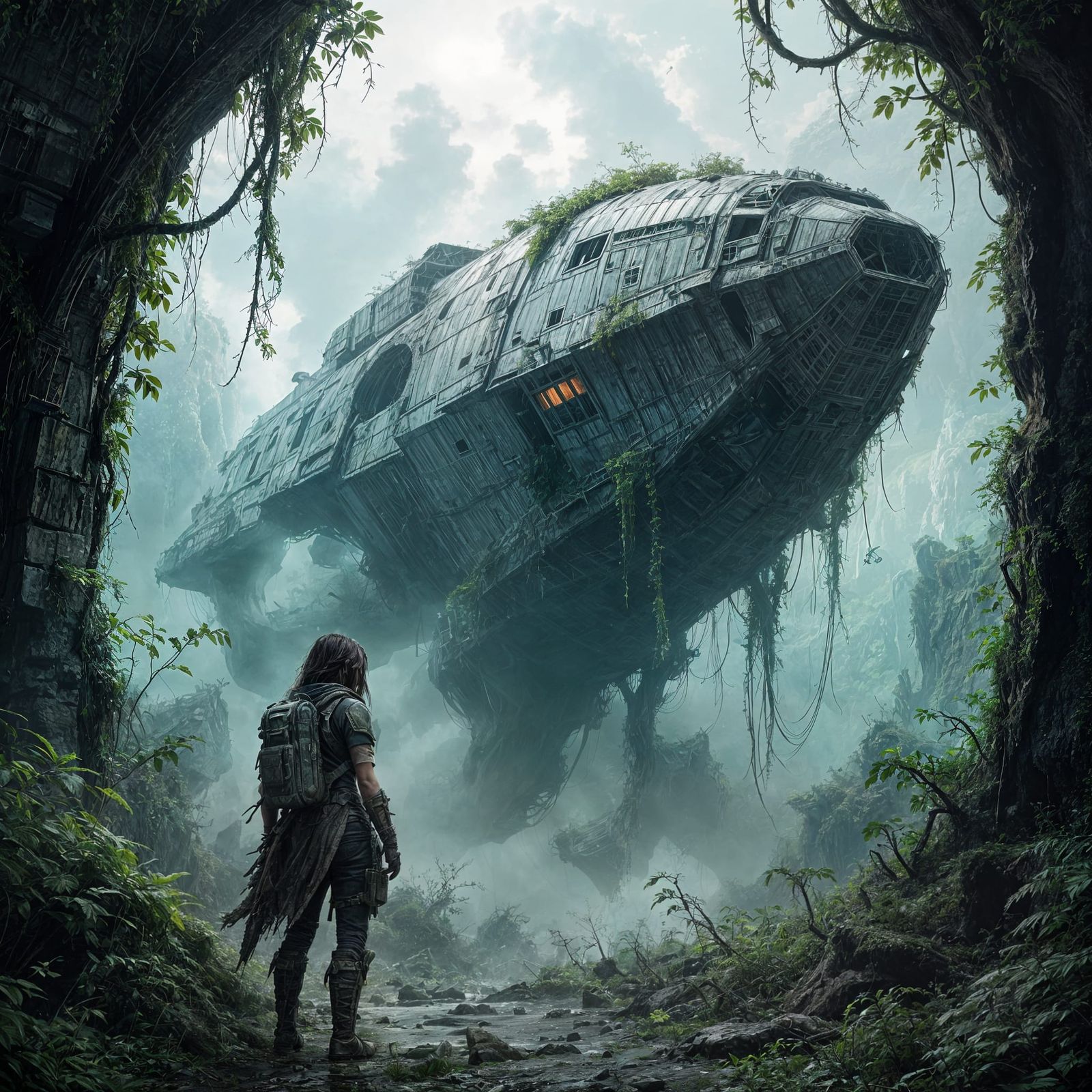 Female Scavenger Discovers Derelict Spaceship in Sentient Ju...