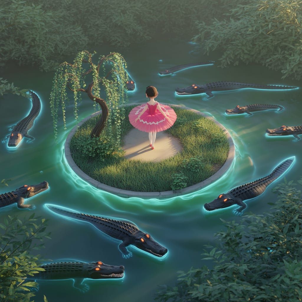 Anime Ballerina on Alligator Island: 3D Render