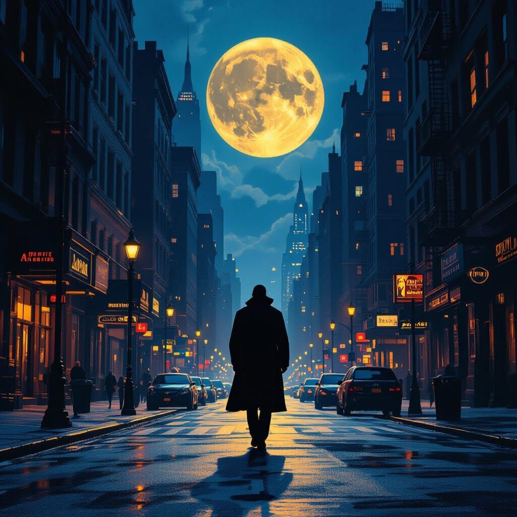 New York Moonlit Streets in a Digital Matte Painting Style