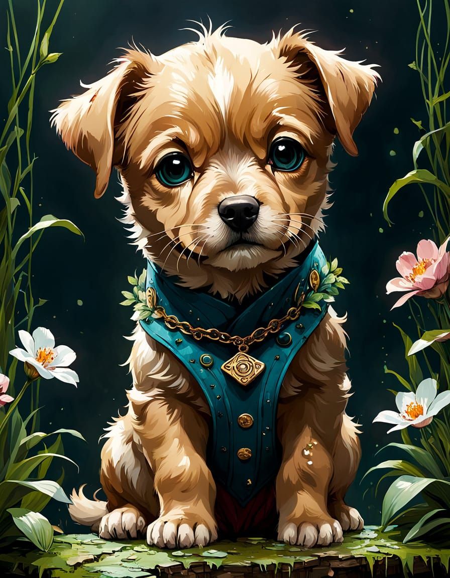Adorable Kyi-Leo Puppy in Spring Floral Setting