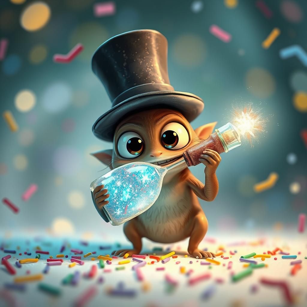 Creature Sipping Sprinkles in Cartoon Style