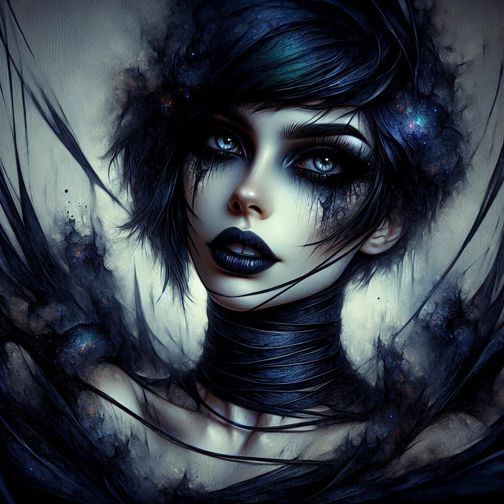 Gothic Woman in Surreal Digital Watercolor Style