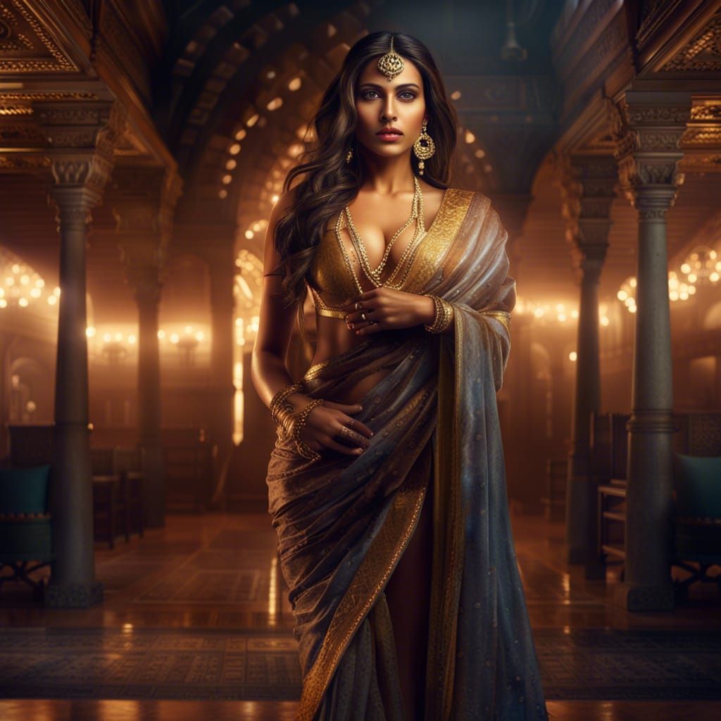 Beautiful Indian Woman in Temple: Hyperrealistic Photography