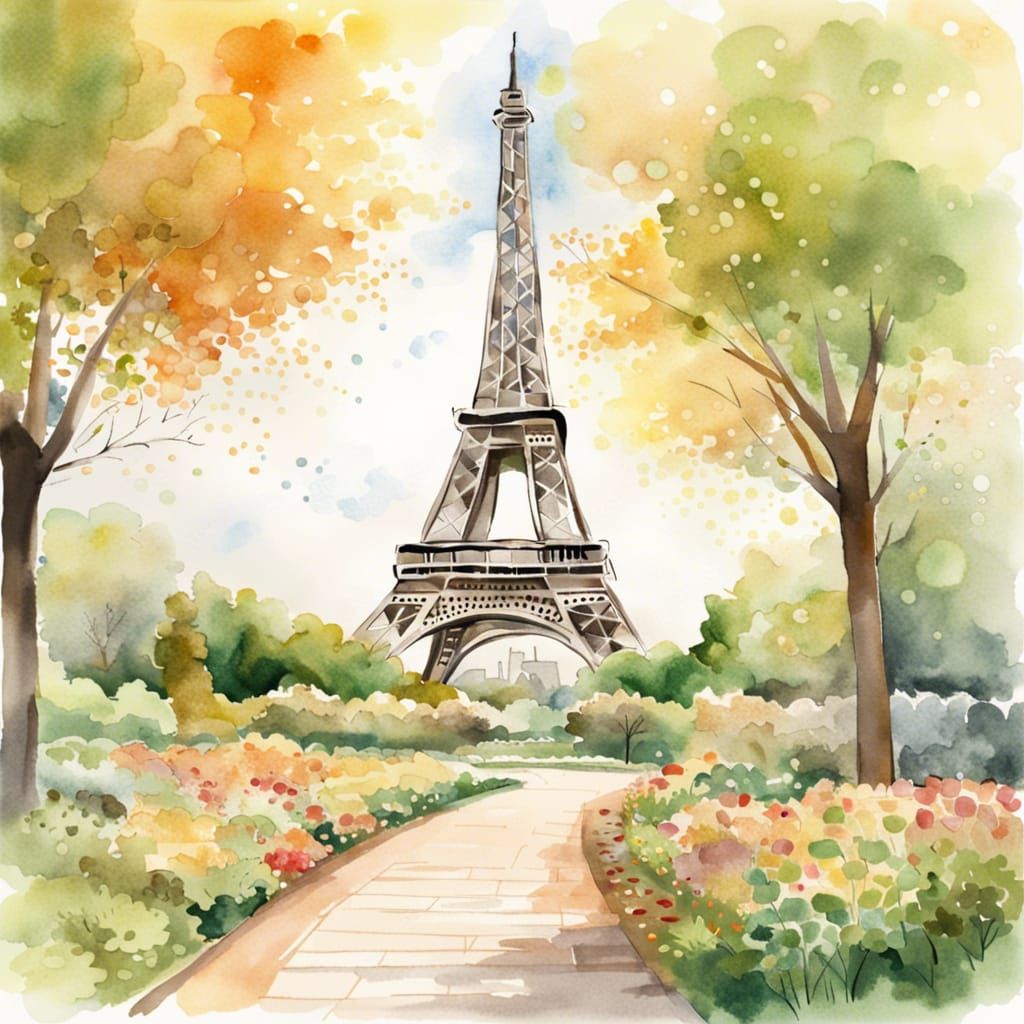 Eiffel Tower Blends into Watercolor Foliage