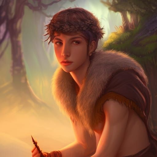 Young Druid Portrait in Detailed Fantasy Art Style
