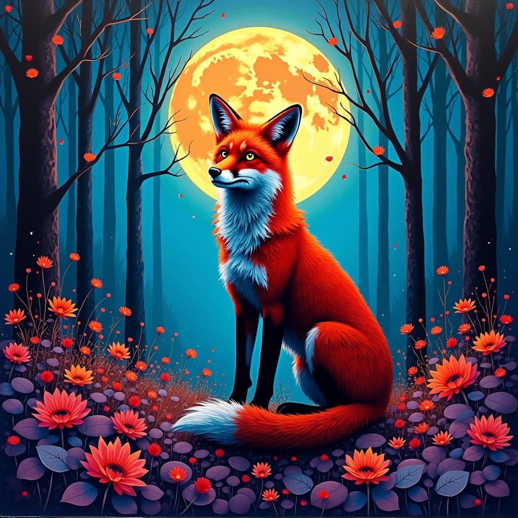 Fox in Forest: Graffiti Art Style