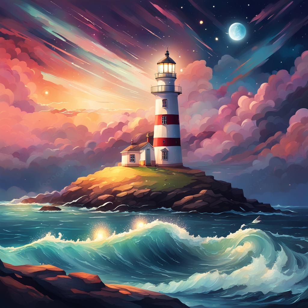 Cosmic Lighthouse with Splash Art Style