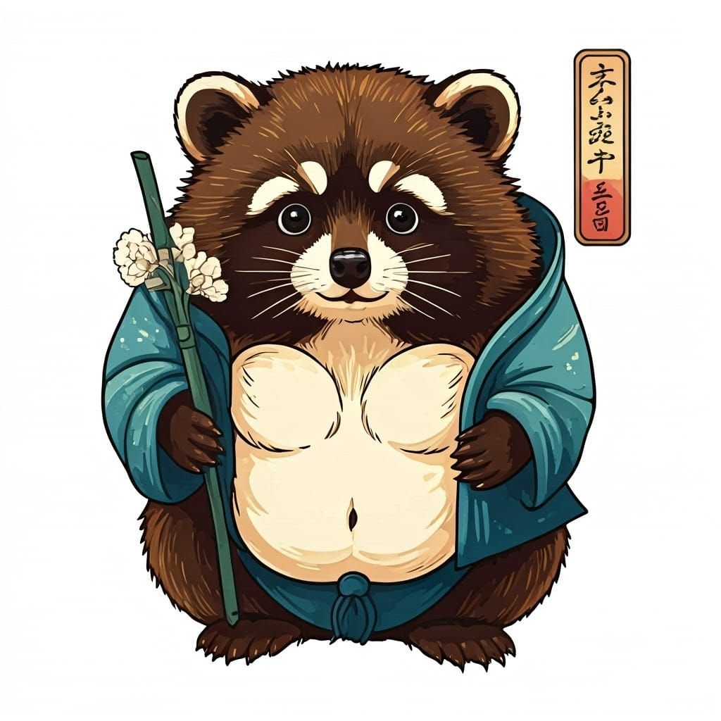 Raccoon in Ukiyo-e Style