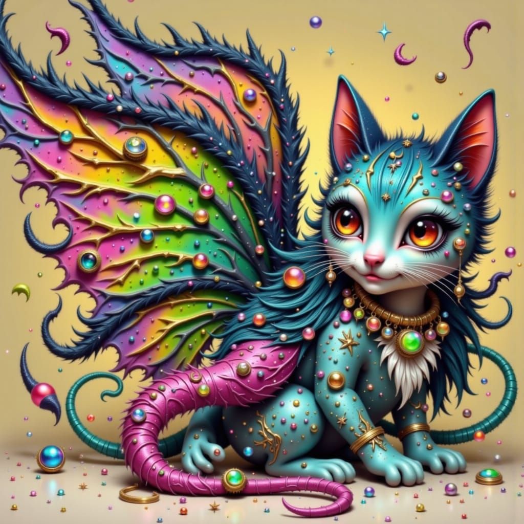 Whimsical Cat Portrait with Iridescent Colors