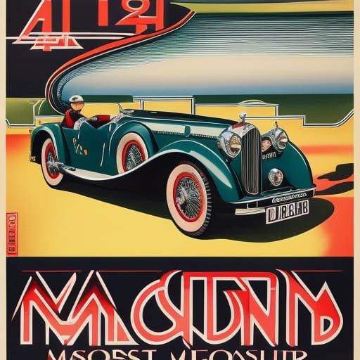 Art Deco Poster of 1930s Aston Martin on Riviera