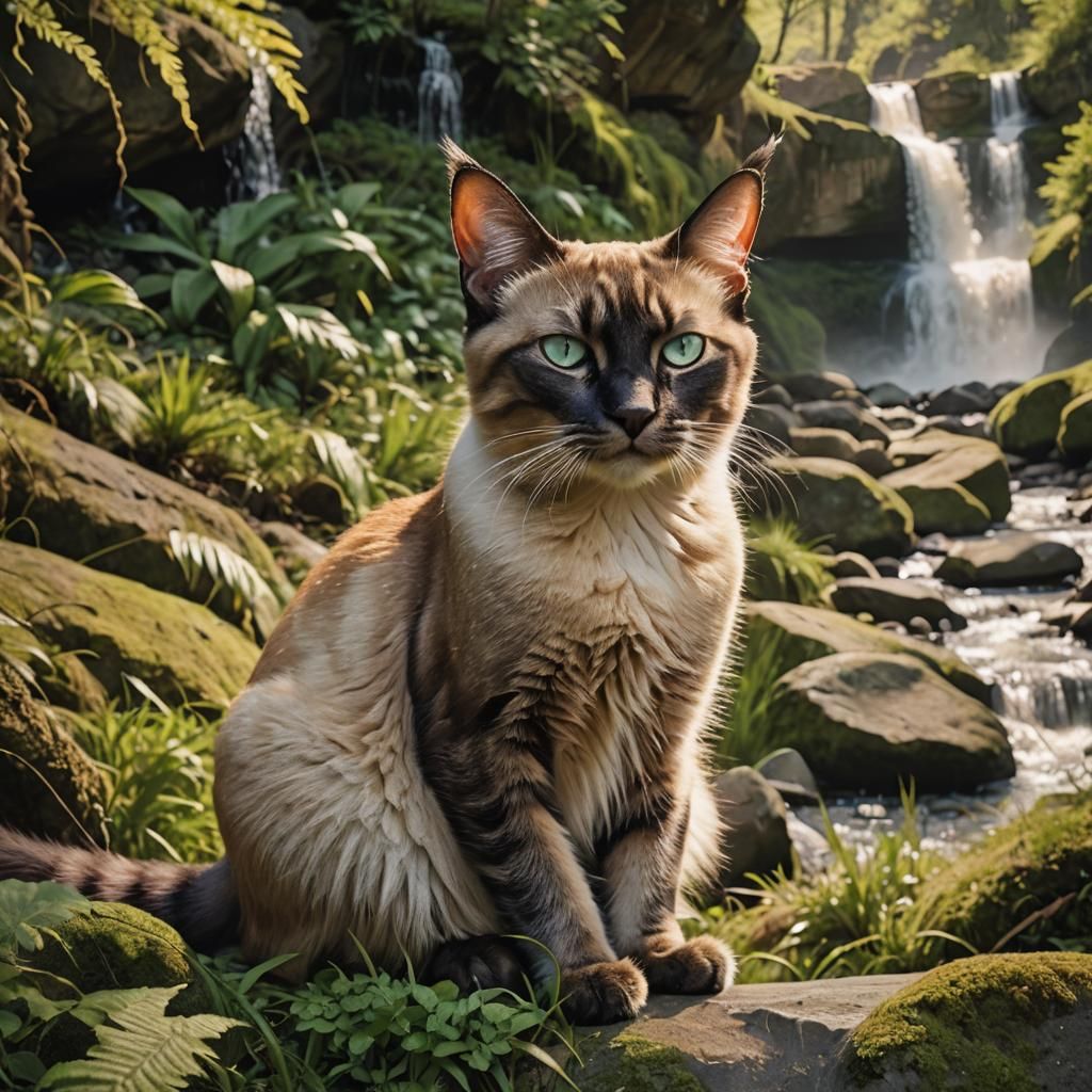 Siamese Cat in Grassy Clearing: Wildlife Photography
