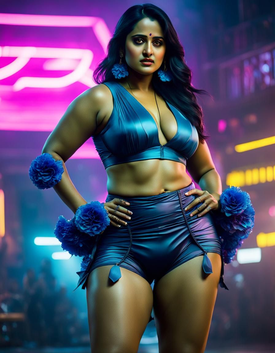 Fantasy Goddess in Cyberpunk Style with Satin Flowers