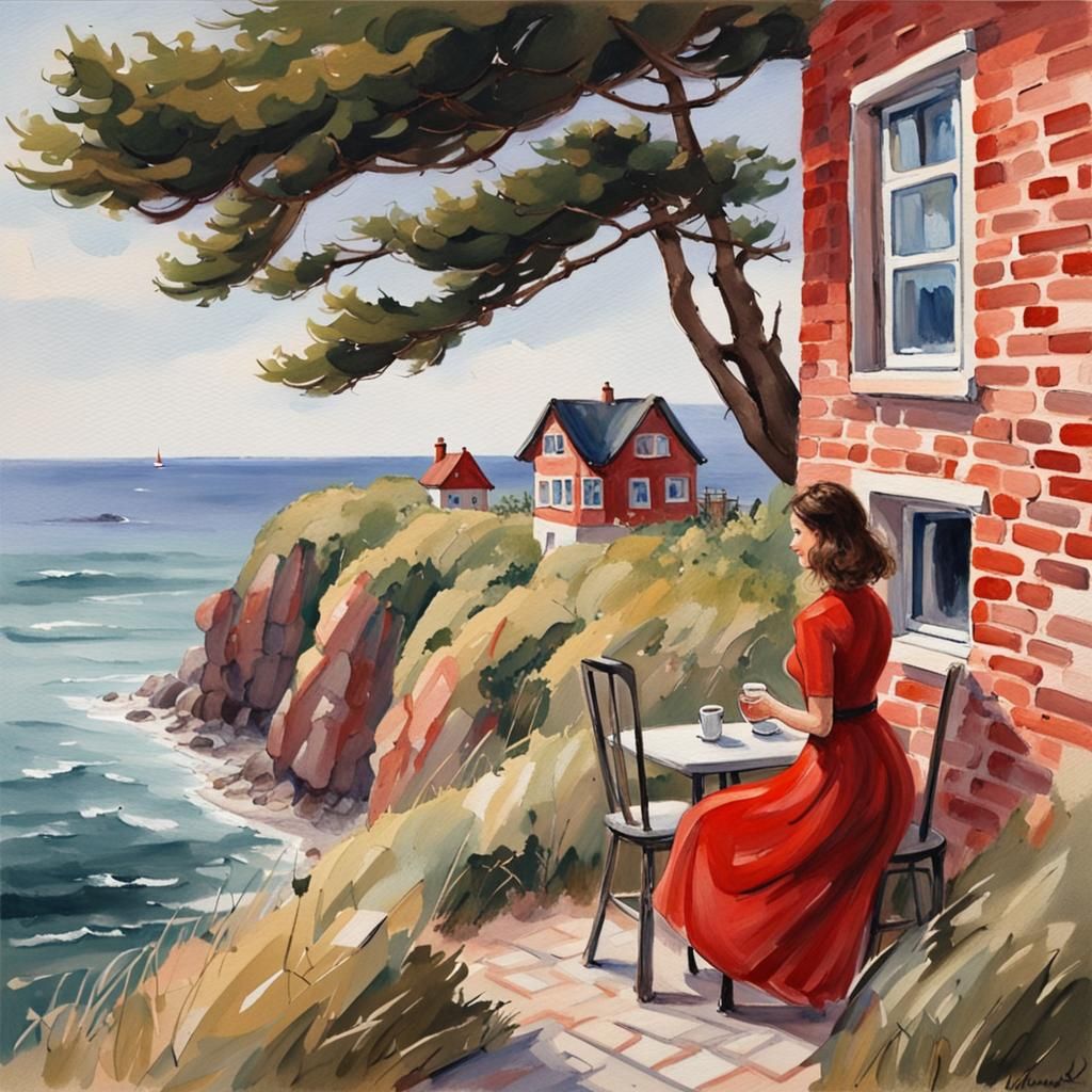 Charming Coastal Cafe: Watercolor Painting