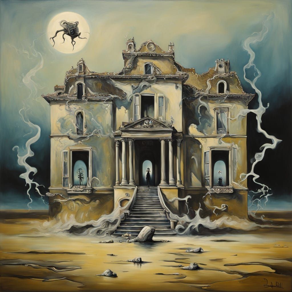 Surreal Ghost Drifts Through Melting Mansion