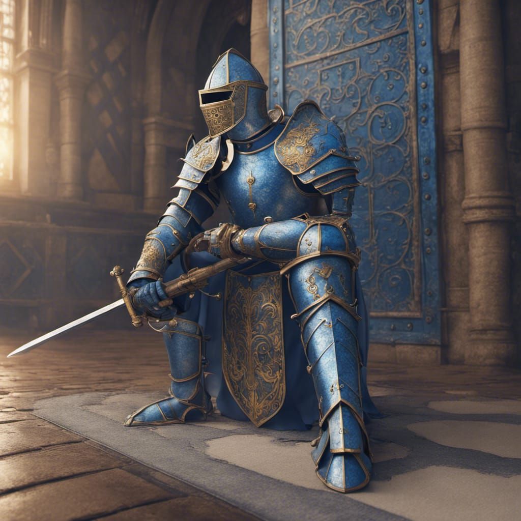 Medieval suit of armour , chest plated heat treated in blue ...