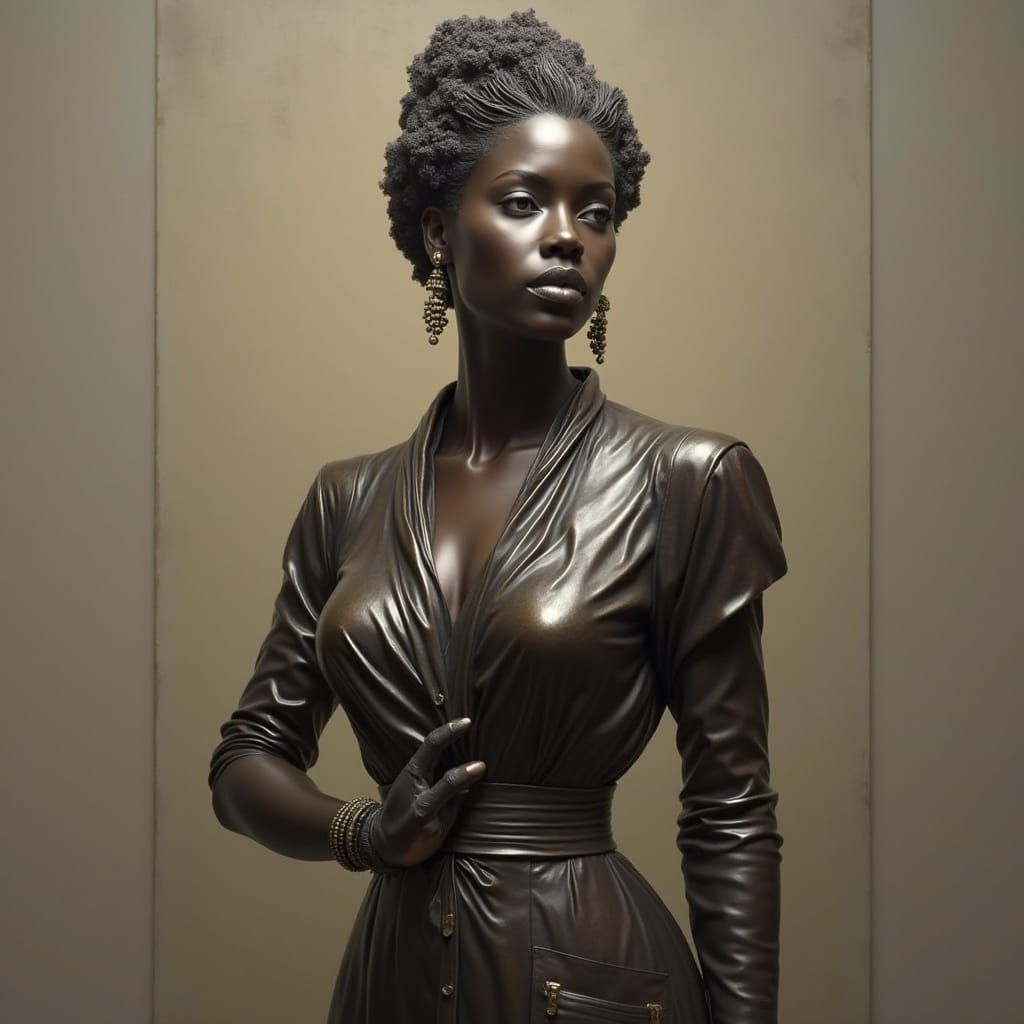 Elegant Bronze Figurine of a Black Woman