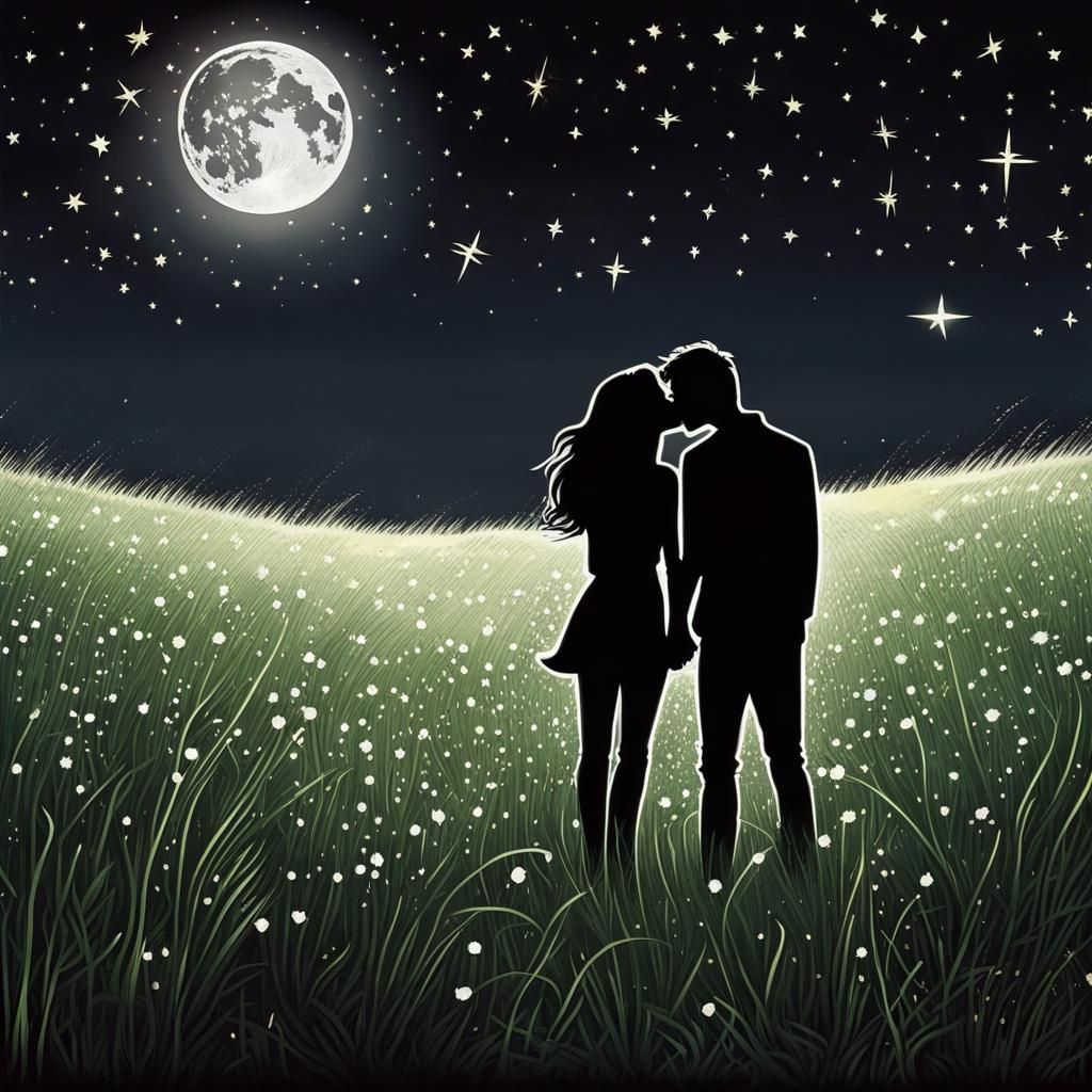 Romantic Couple Kissing Under a Starry Sky