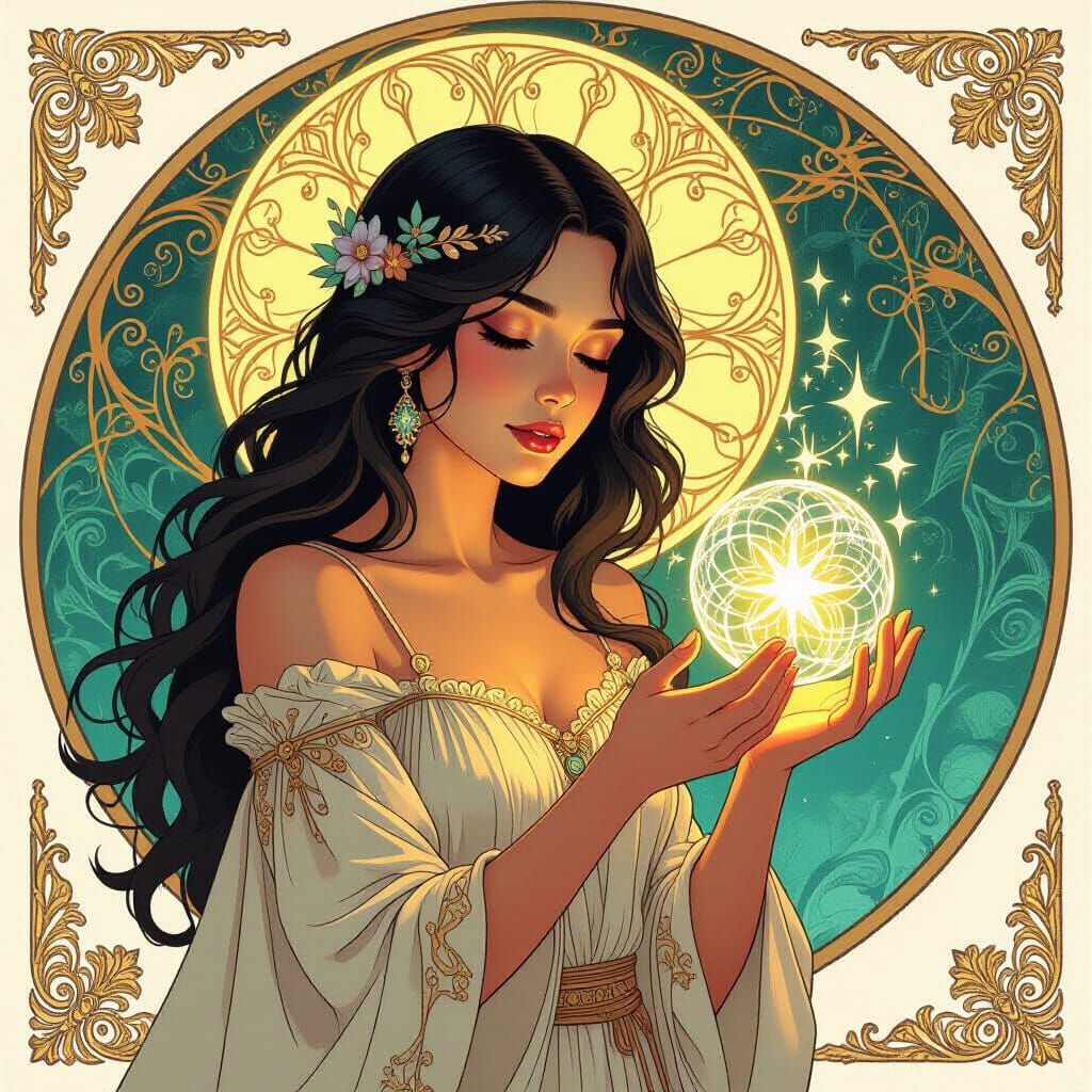 Art Nouveau Memoryweaver With Bioluminescent Magic