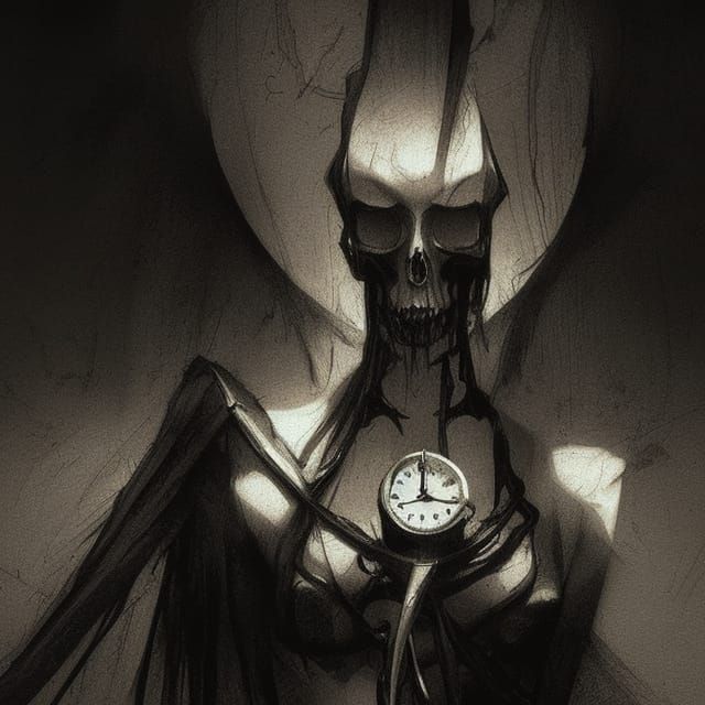 Sinister Memento Mori Hourglass in Pencil Sketch Style