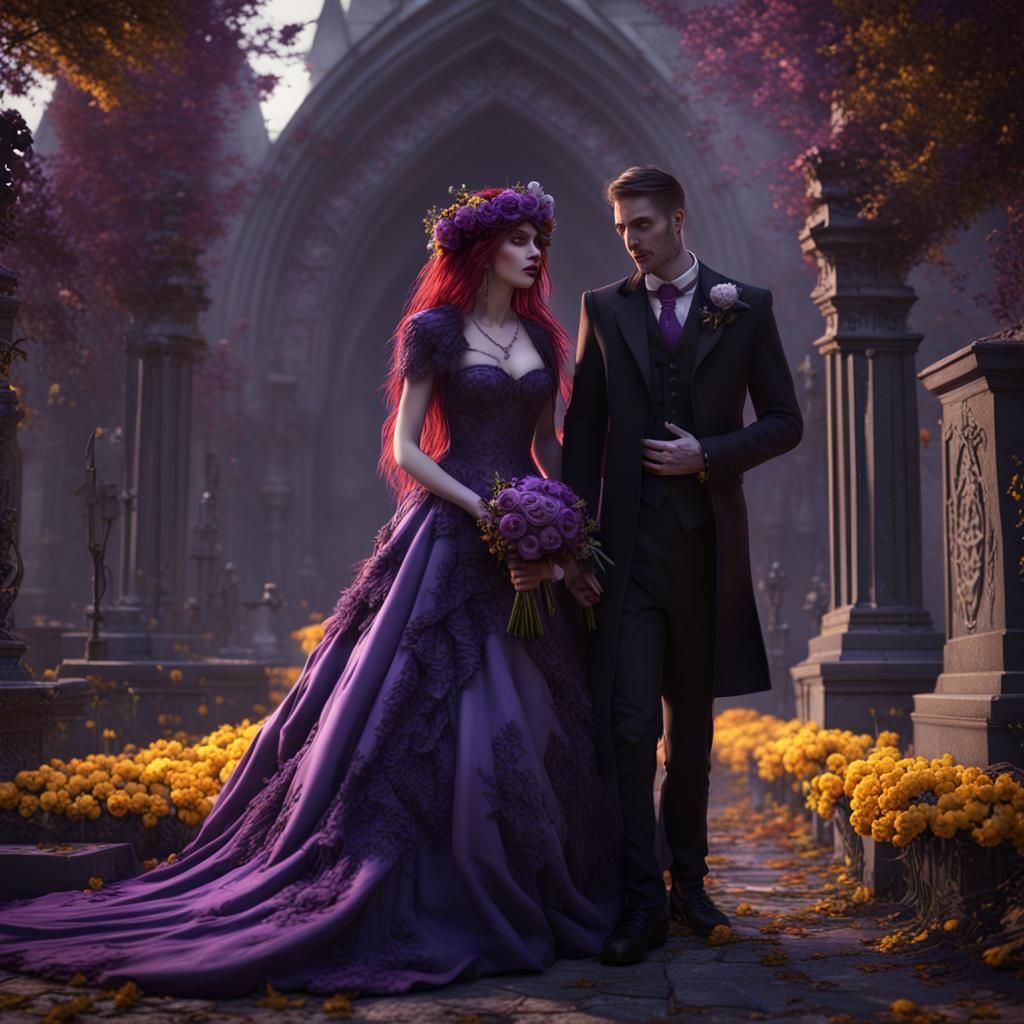 Gothic Cemetery Wedding in Dark Fantasy Style