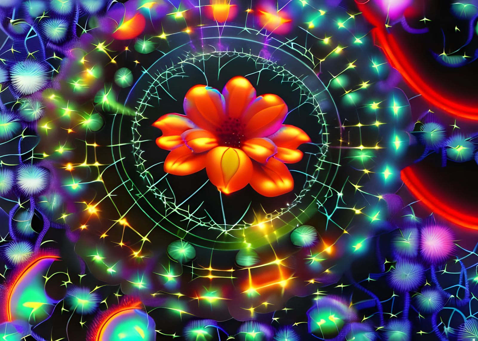 Neon Flower in Bubble: Cyberpunk Fantasy Art