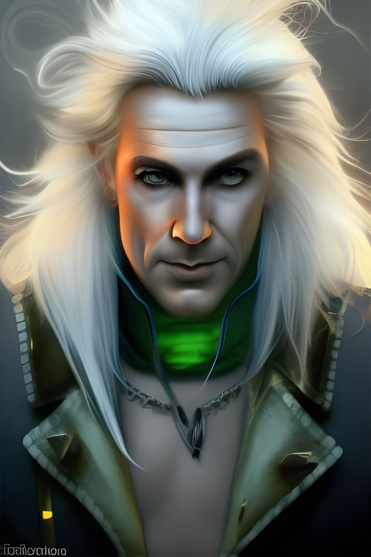 Villainous Warlock with White Hair, Detailed Illustration