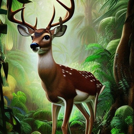 Deer in Jungle: Pixar-Style 8K Render