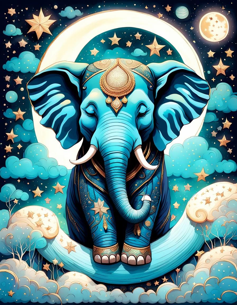 Dreamy Elephant on the Moon: Surreal Fantasy Art