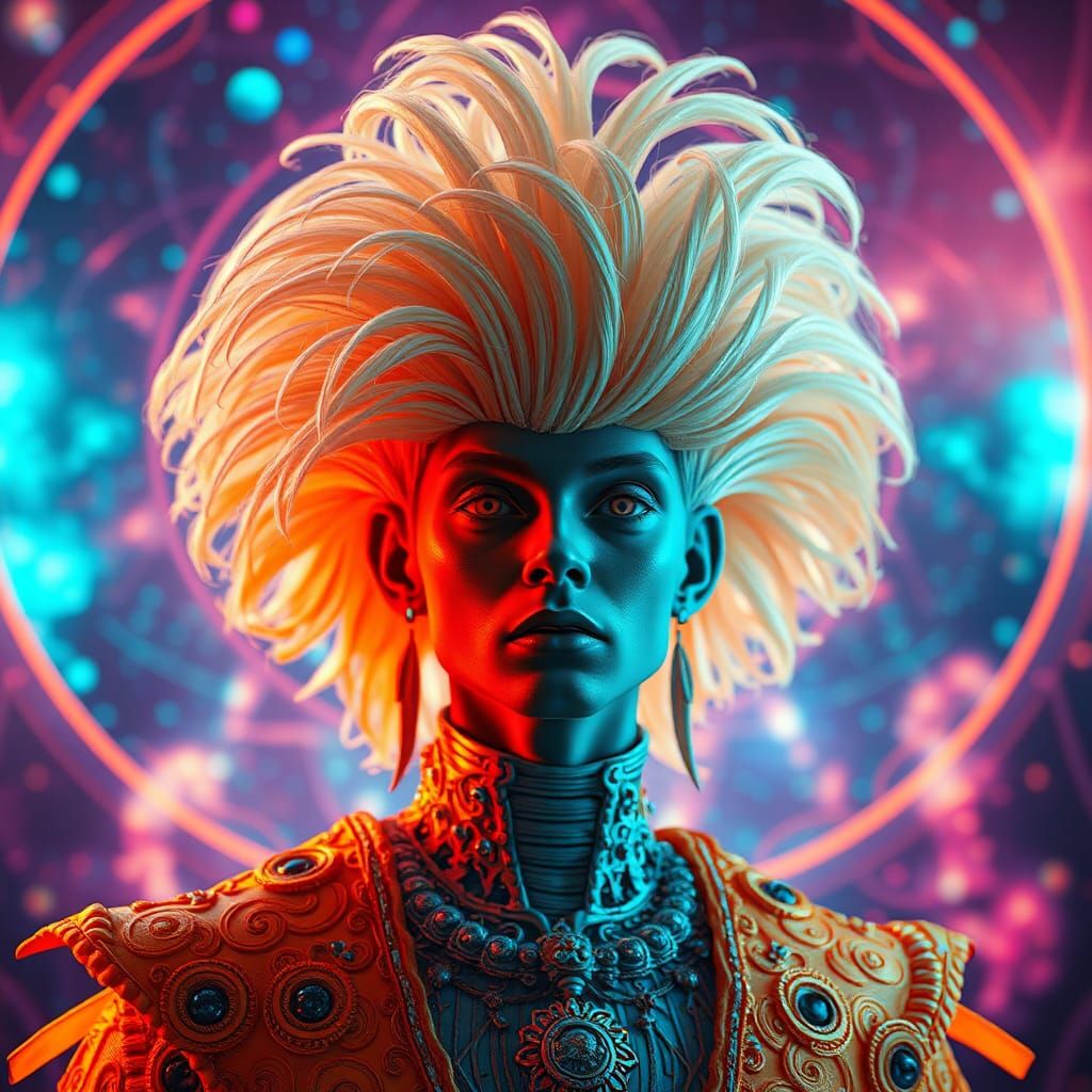 Extraterrestrial Being with Wig in Cosmic Art Nouveau