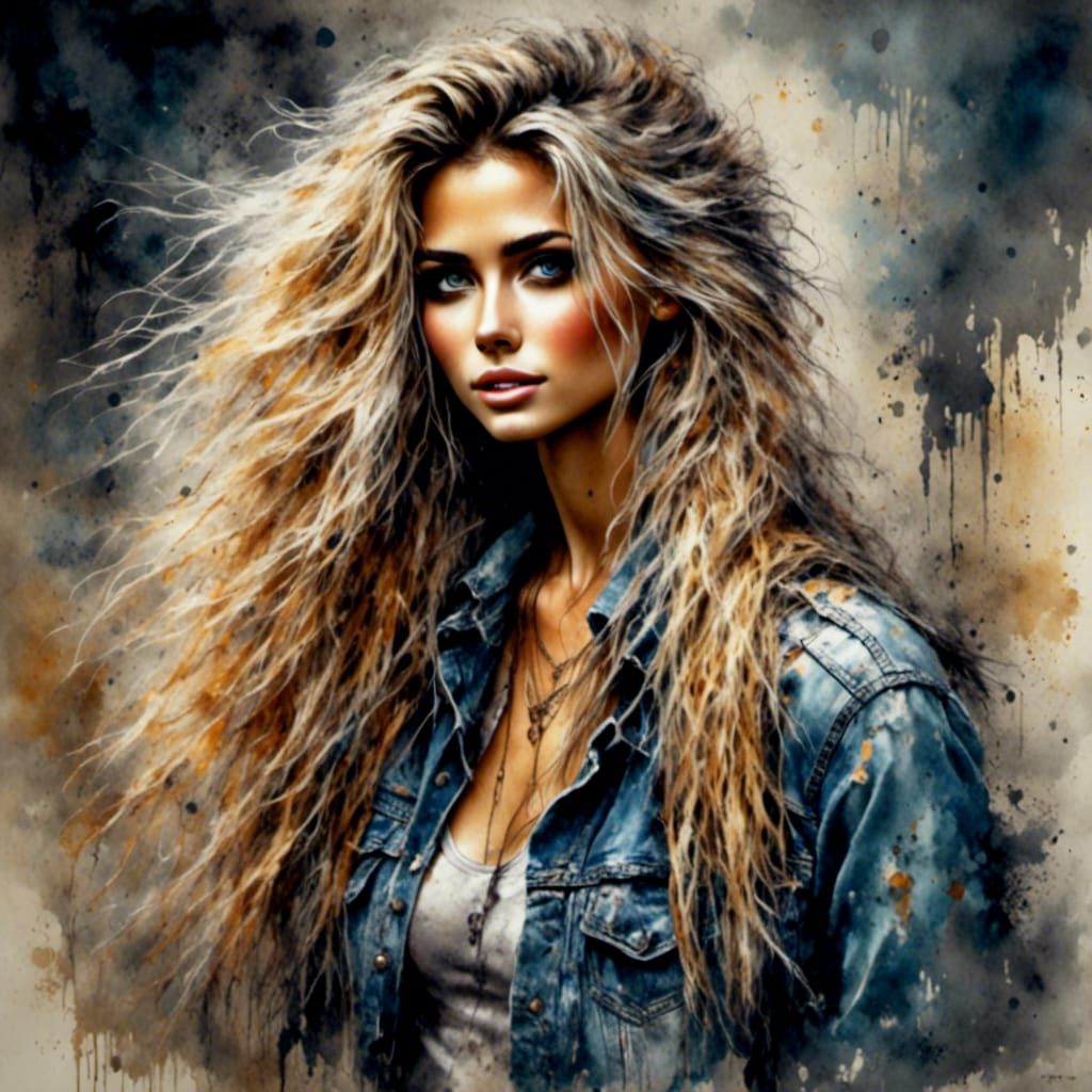 Exotic Woman Portrait in Gritty Watercolor Style