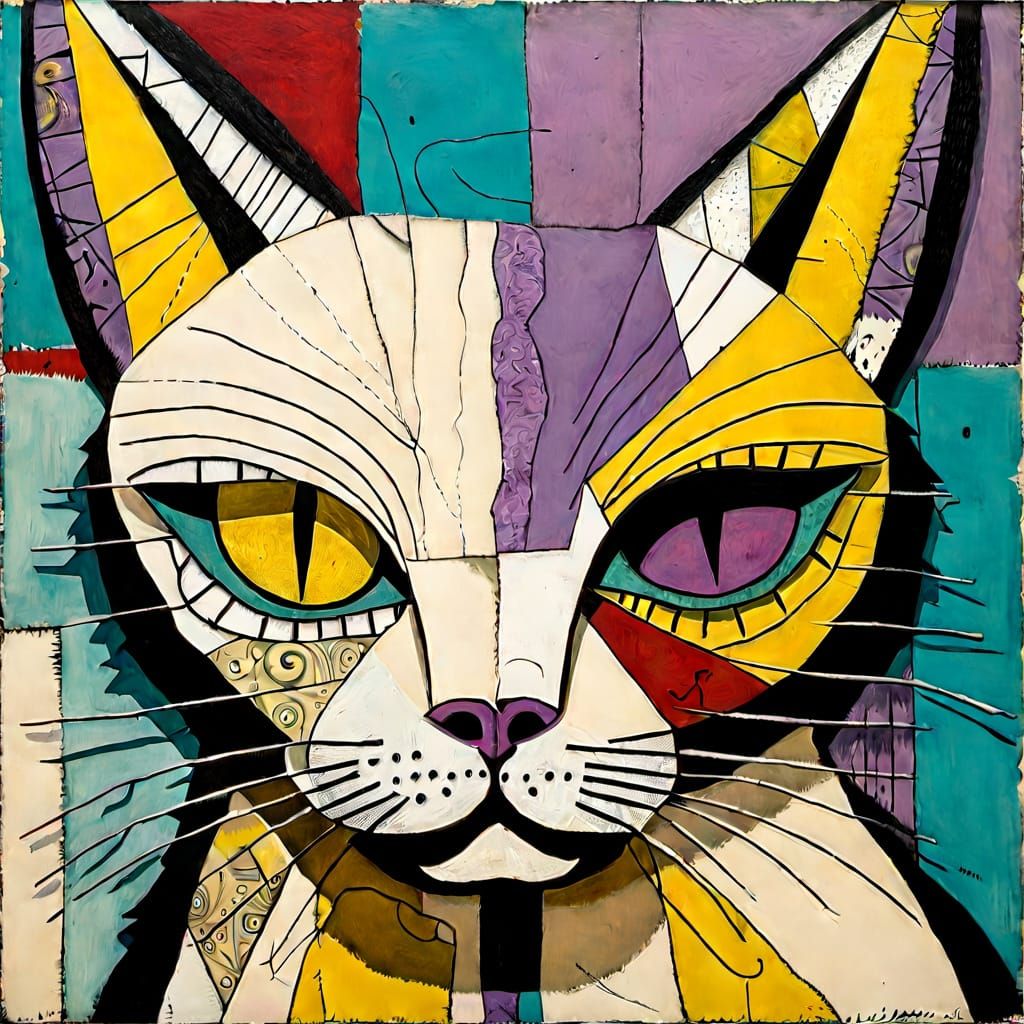 Vibrant Killer Cat in Mixed Media