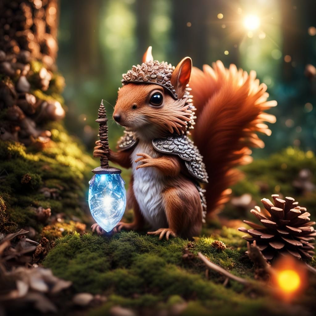Fairy and Squirrel Play in Enchanted Forest
